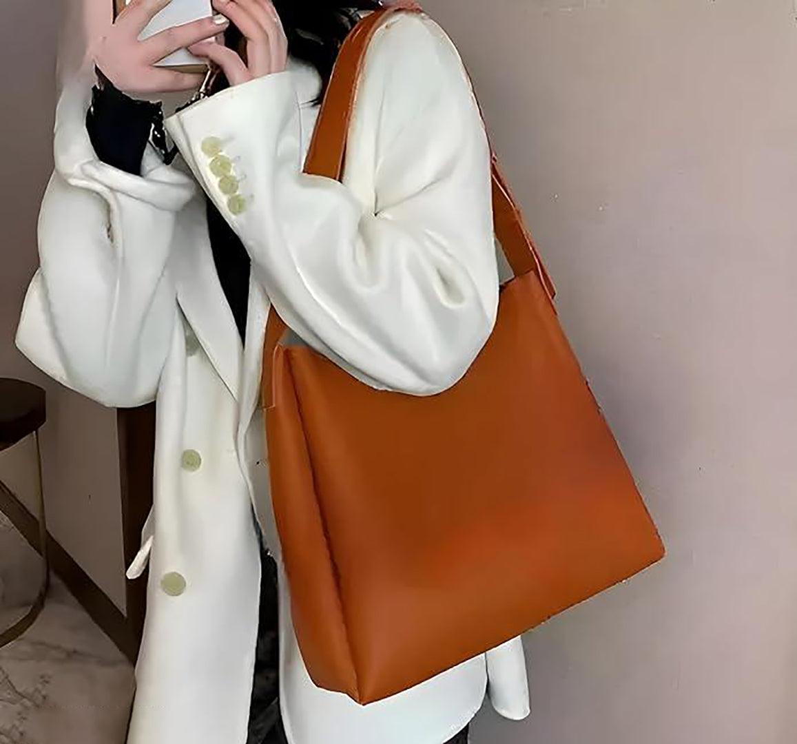 Handbag For Women And Girls Stylish Tan PU Leather Bag Image 3