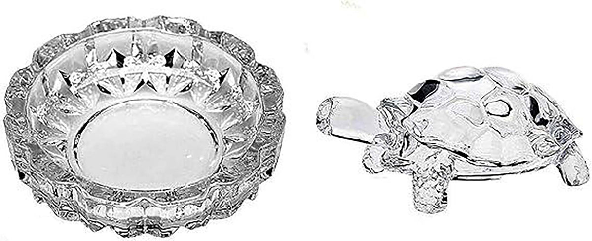 Crystal Tortoise With Plate Vastu Showpiece Set For Good Luck Feng Shui Kachua Turtle Transparent Image 2