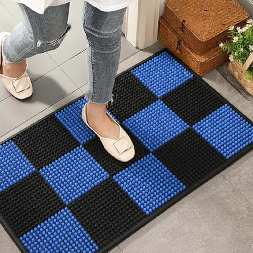 PVC Anti-Slip Doormat for Home & Bathroom Entrance Blue & Black rectangular Mat (40x60 cm) Image 1