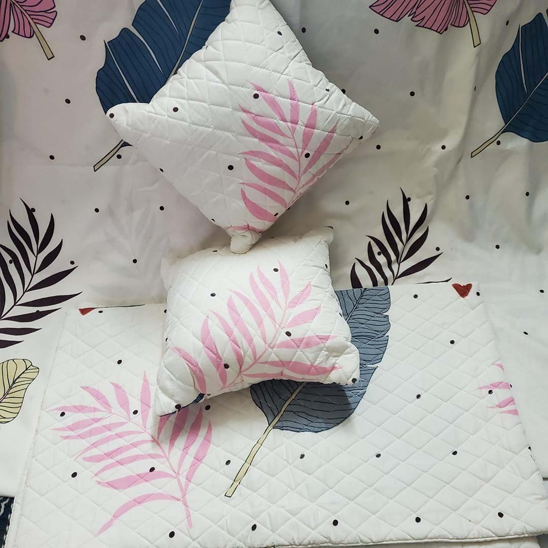 Quilted Fabric (90x90 Inch) Double Size Bedsheet With 2 Pillow Cover in Multicolor Image 3