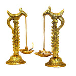 Hanging Diya With Chain Diya Pair Of Bird Diya Deepak Oil Lamp Showpiece Metal Gold Shine Hanging Diya Pair Showpiece For Table Decor Image 4