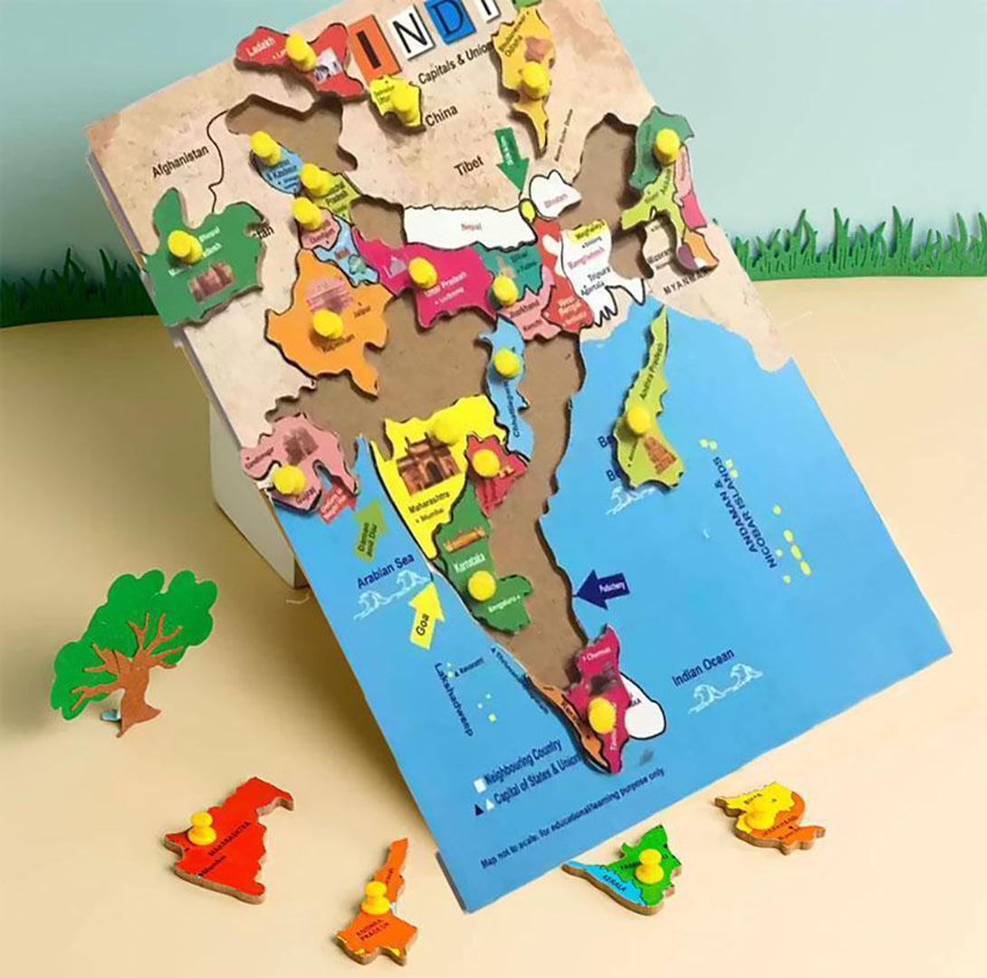 Wooden Indian Map Educational Toy for Kids Image 1