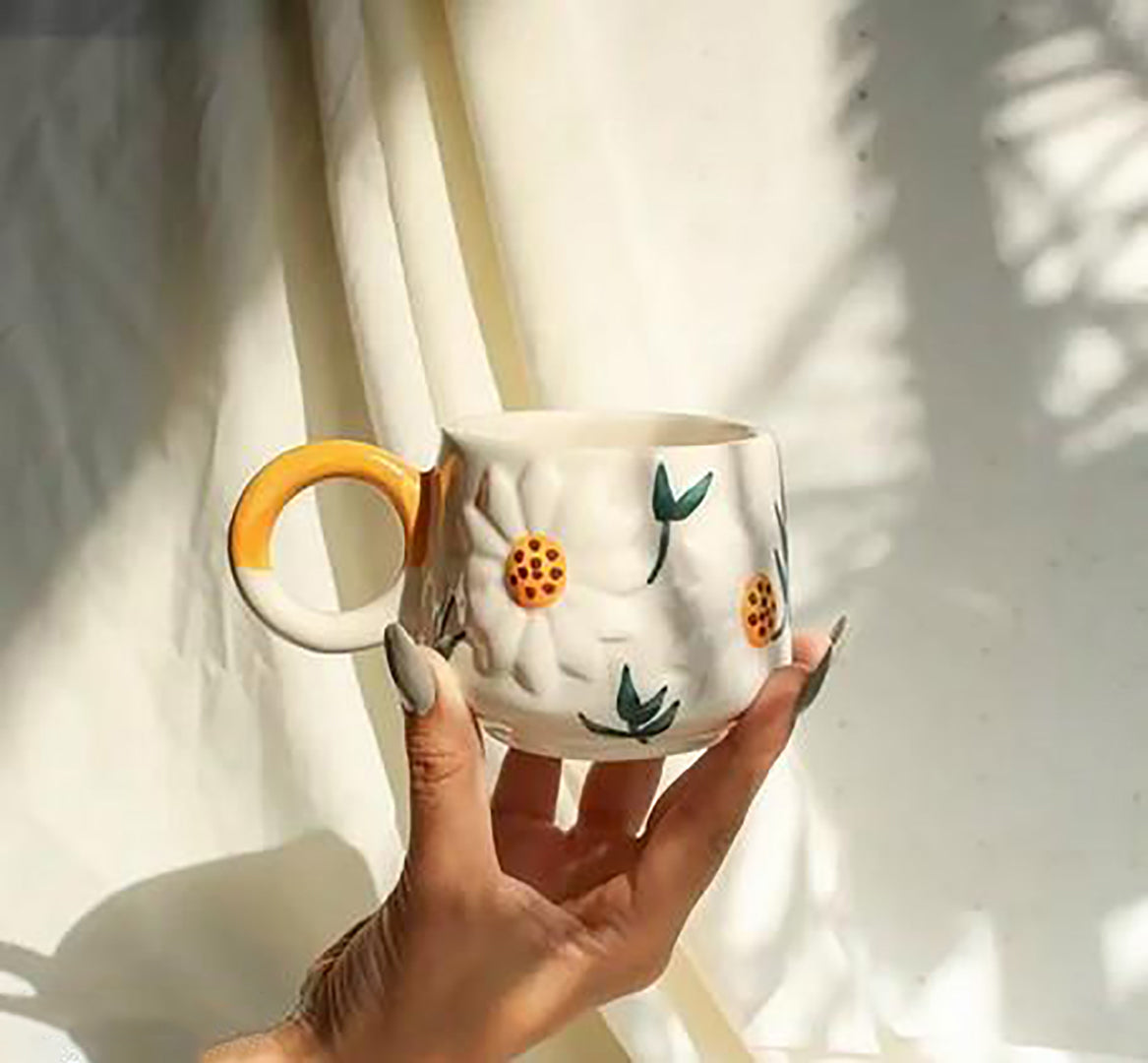 Ceramic Daisy Bloom 3D Mug Handcrafted Ceramic Masterpiece Premium Quality Materials Daisy Print Teacoffee Mug Teacoffee Daisy Cup Microwave Safe Handpainted And Handcrafted Mug Image 2