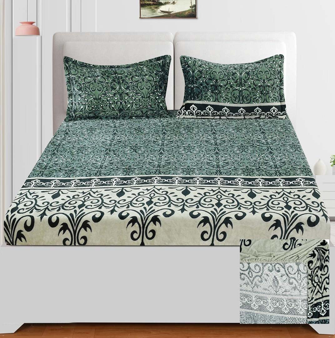 Woolen (78x72 Inch) Double Size Bedsheet With 2 Pillow Cover in Multicolor Image 1