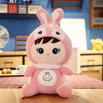 Pink Bunny Plush Toy Cute Versatile Stuffed Doll With Bunny Cap Image 1