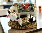 Kamdhenu Cow And Calf Showpiece Good Luck Gift Handicraft Marble Dustpolyresin Decorative Statue 5X3X3 Inch Export Quality Image 1