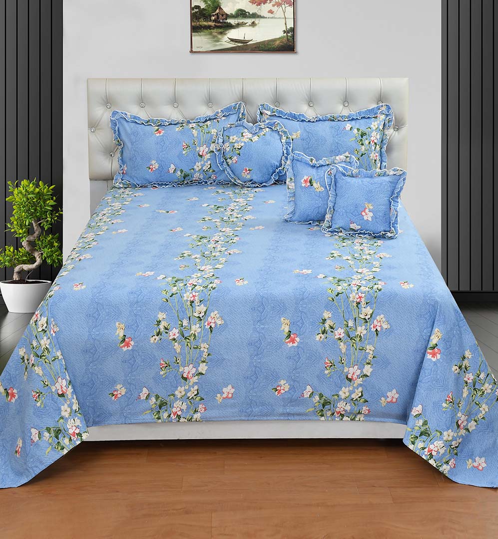 Cotton (90x100 Inch) Double Size Bedsheet With 2 Pillow Cover in Blue Color Image 4