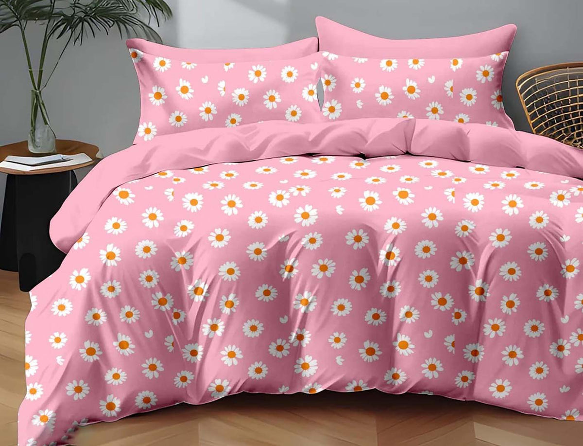 Cotton (90x100 Inch) Double Size Bedsheet With 2 Pillow Cover in Pink Color Image 1