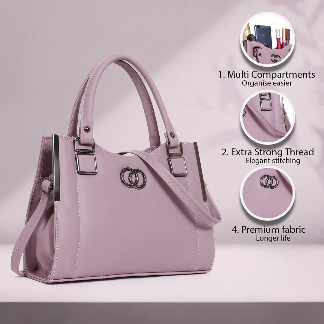 Handbag For Women And Girls Stylish Pink PU Leather Bag Image 1