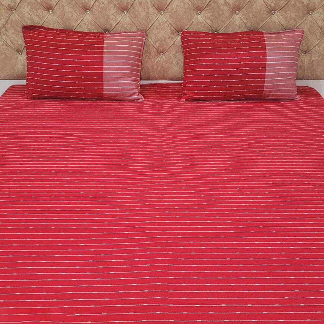 Cotton Blend (90x108 Inch) Double Size Bedsheet With 2 Pillow Cover in Red Color Image 4