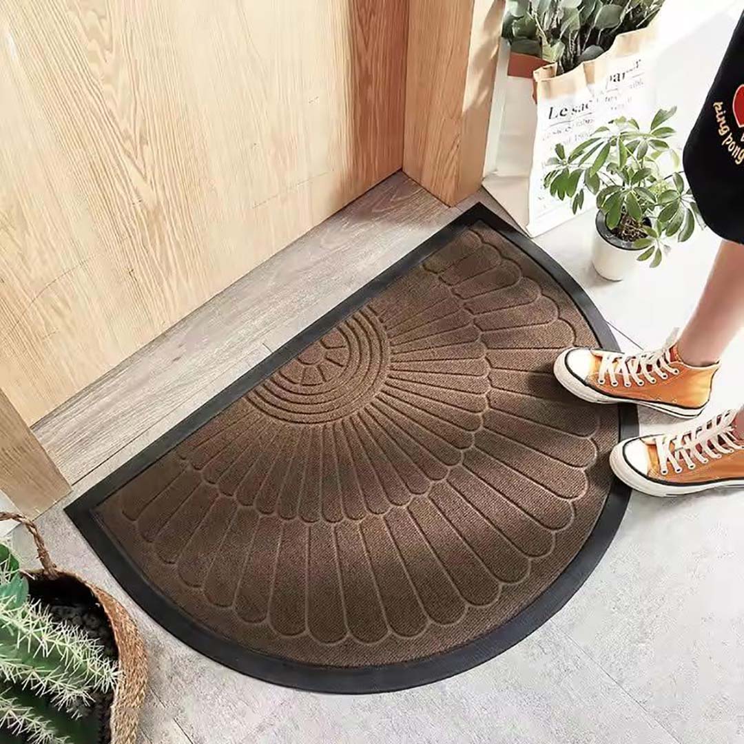 Rubber Anti-Slip Doormat for Home & Bathroom Entrance Brown Semi Circle Mat (45x75 cm) Image 2
