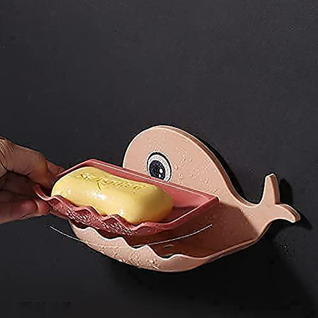 Pack Of 2 Self Draining Fish Shape Cute Soap Plastic Dish Adhesive Waterproof Wall Mounted Bar Soap Dish Holder Organizer Rack Hanging Bathroom Soap Tray For Bathroom Image 2