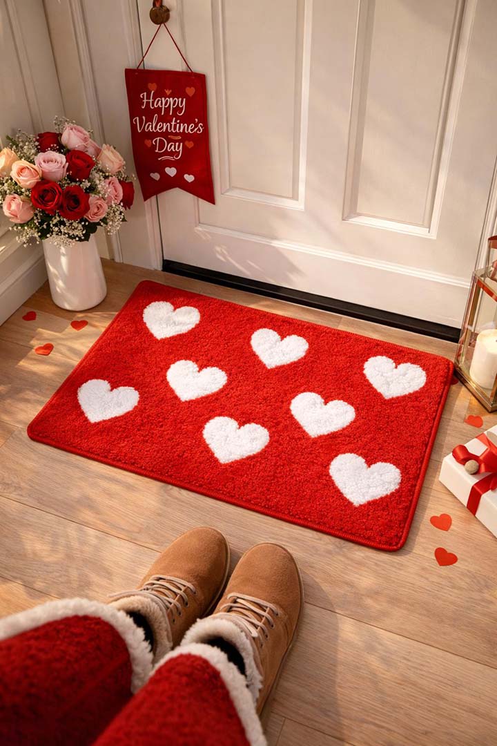 Microfiber Anti-Slip Doormat for Home & Bathroom Entrance Red Rectangular Mat (40x60 cm) Image 1