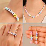 Diy Beading Kit Set Of 400 Pcs 12 Plastic Beads With Elastic Thread Thread Cutter Jute Bag Light Multicolor Image 4