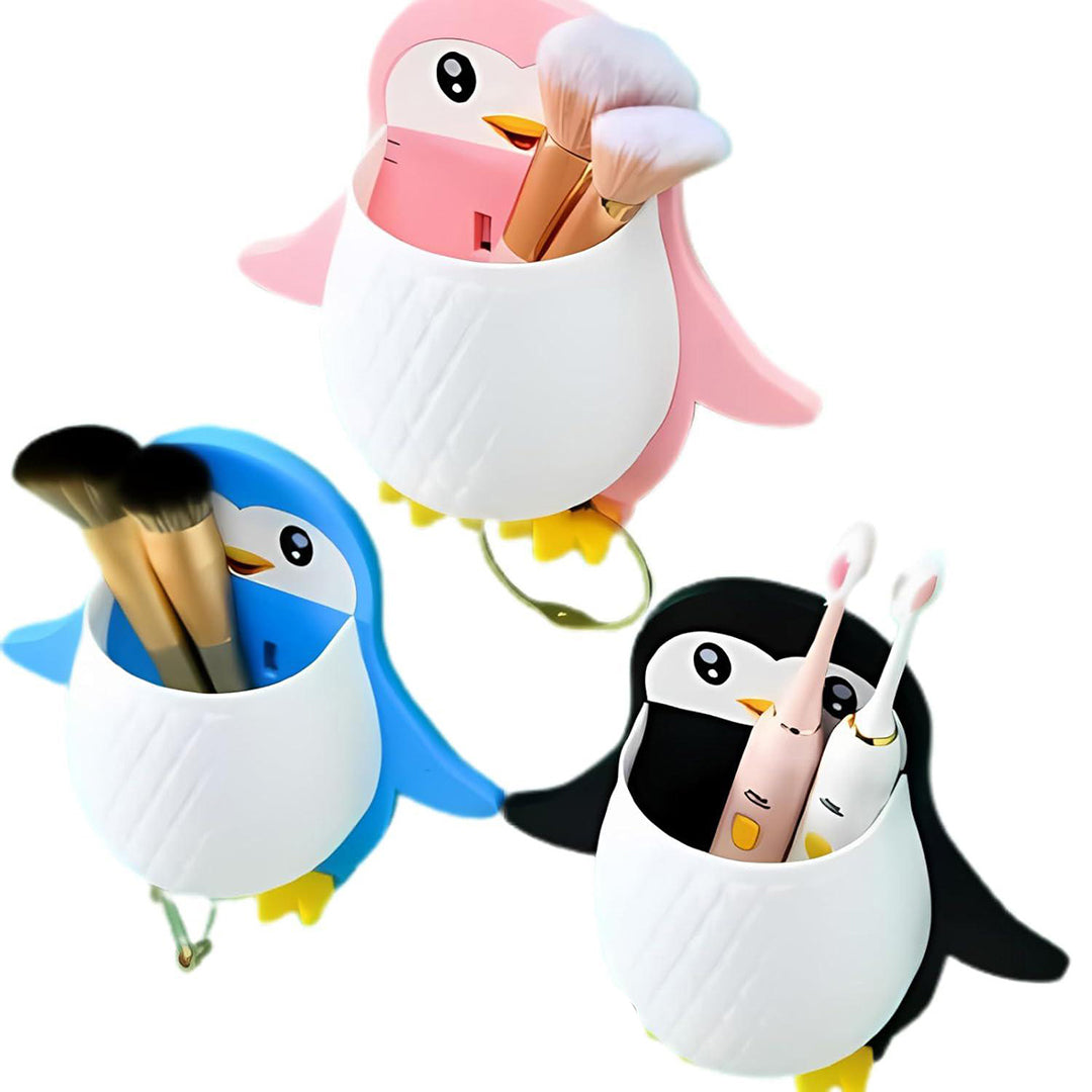 Plastic Wall Mounted Penguin Design Toothpaste Holder Unique Design Wall Mounted Self Adhesive Storage Wall Mount Toothbrush Holder Wall Mount Remote And Mobile Stand Pack Of 3 Image 1