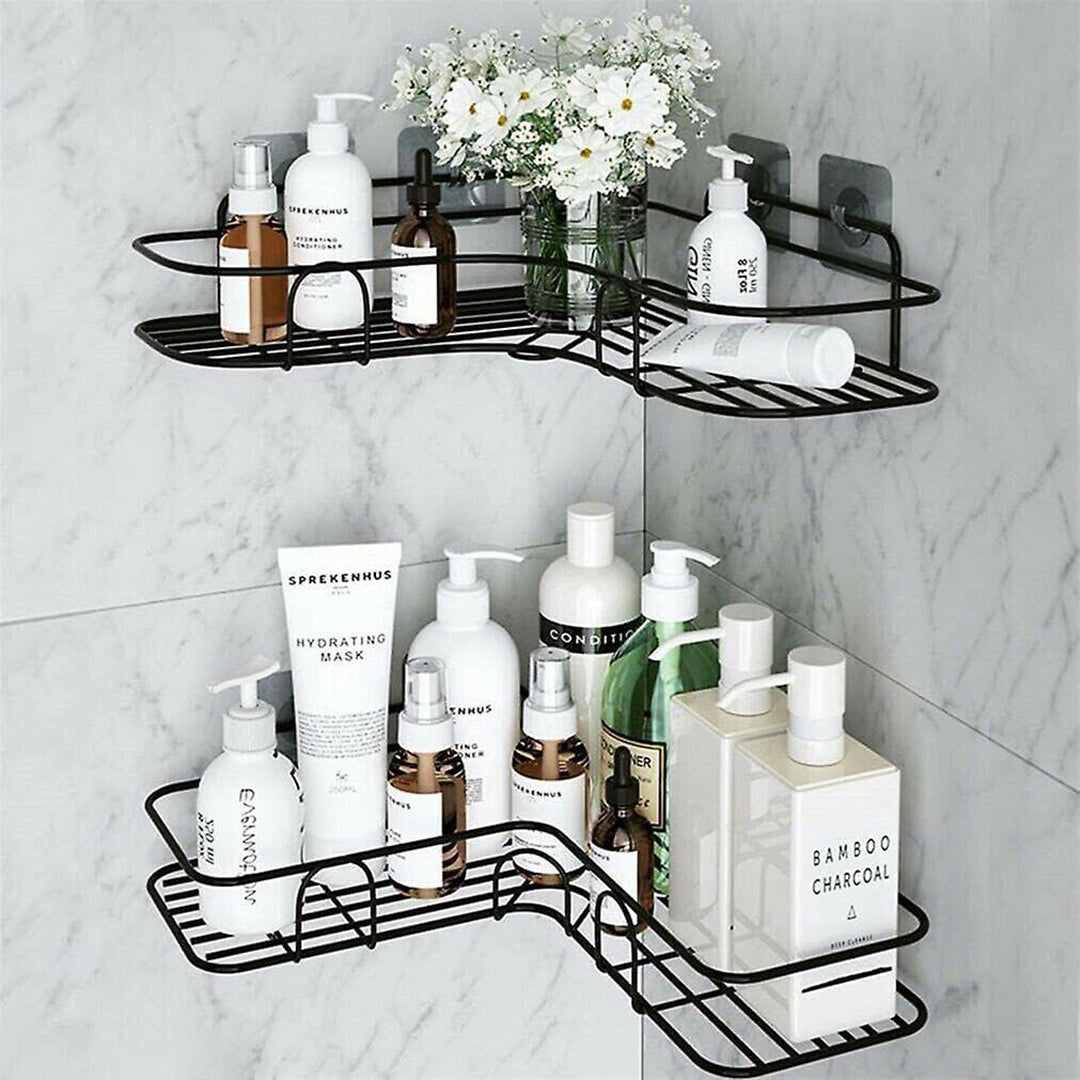 Pack Of 2 Self Adhesive Shelfstorage Organizer For Bathroom And Kitchen Corner Wall Mounted Rack Shelf Bathroom Accessories Storage Rack No Drilling Shelf Adhesive 8 And 9 Inchblack Image 1