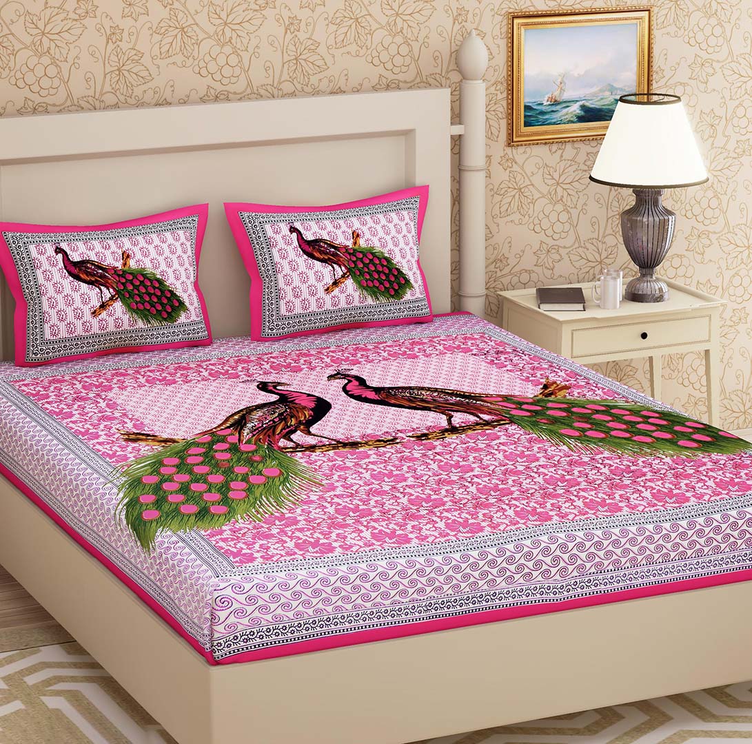 Cotton (90x100 Inch) Double Size Bedsheet With 2 Pillow Cover in Multicolor Image 1