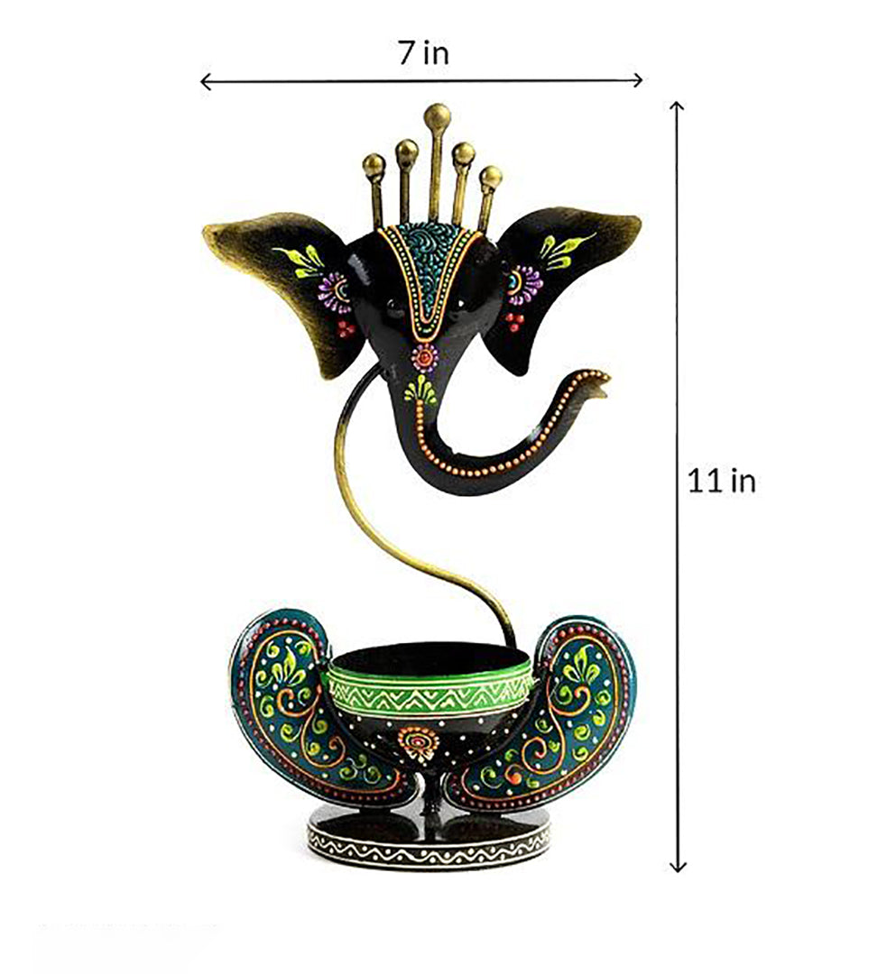 Handpainted Ganesha T Light Candle Stand Iron 1 Cup Tealight Holder Multicolor Pack Of 1 Ganesh Tealight Candle Holde Image 3