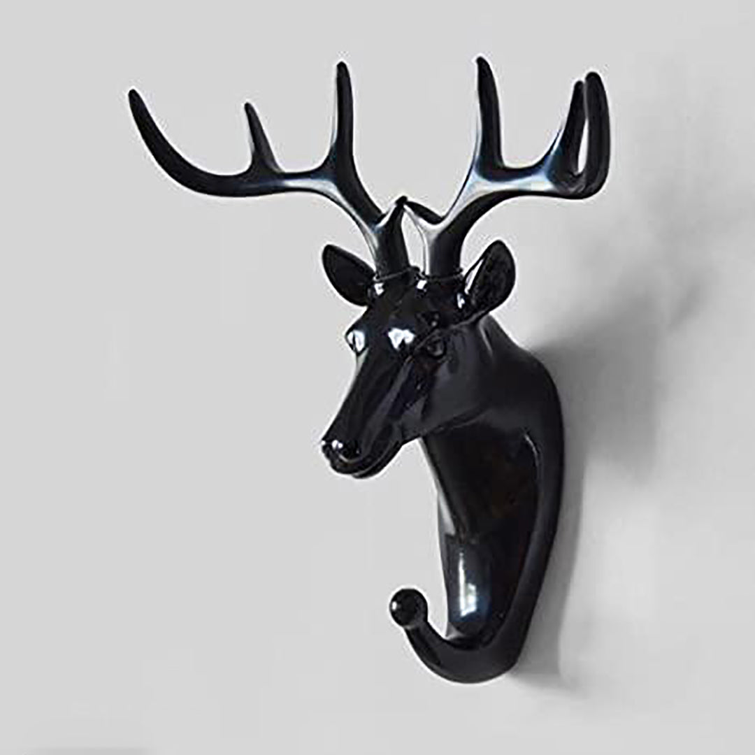Plastic Deer Head Hanging Hook Self Adhesive Wall Door Hook Hanger Bag Keys Sticky Holder Black Image 4