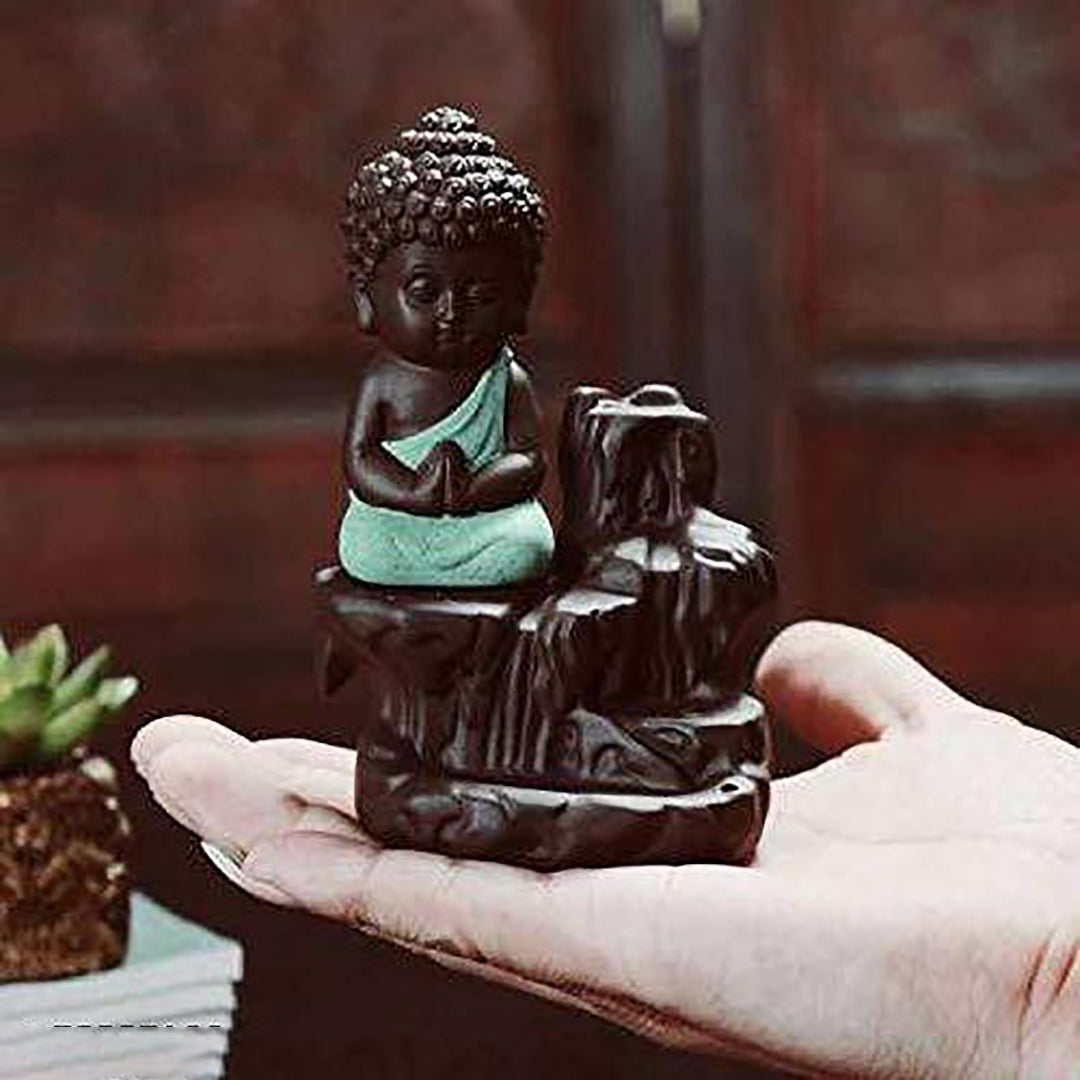 Miss Peach Handicrafted Meditating Monk Buddha Smoke Backflow Incense Burner With 10 Smoke Backflow Incense Cone In Incense Stickssmoke Fountainbuddha Smoke Fountainsmoke Waterfall Fountain Home Decor Image 3
