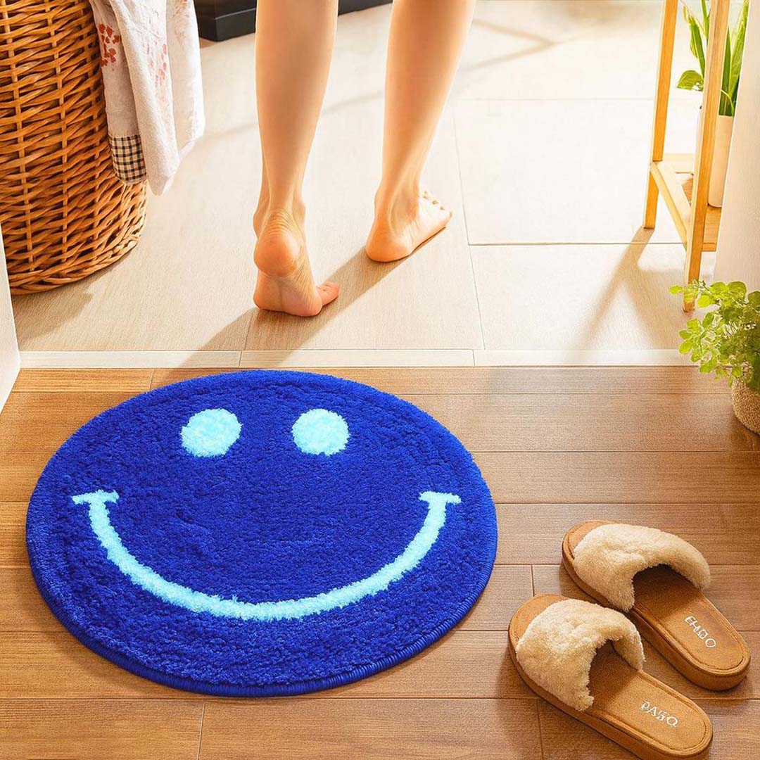 Velvet Anti-Slip Doormat for Home & Bathroom Entrance Blue Round Mat (40x60 cm) Image 1
