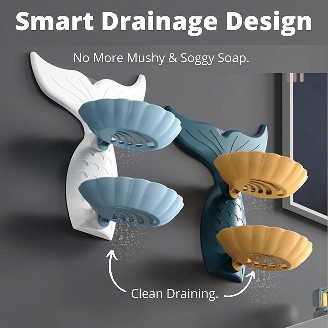 Soap Holder For Bathroom Self Adhesive Mermaid Shape Double Layer Soap Case Image 3