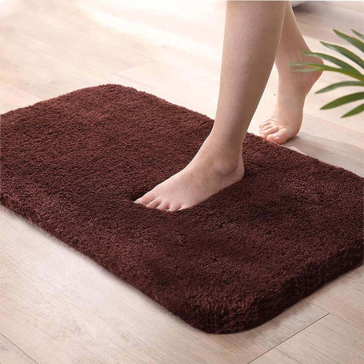 Microfiber Anti-Slip Doormat for Home & Bathroom Entrance Brown Rectangular Mat (40x60 cm) Image 1