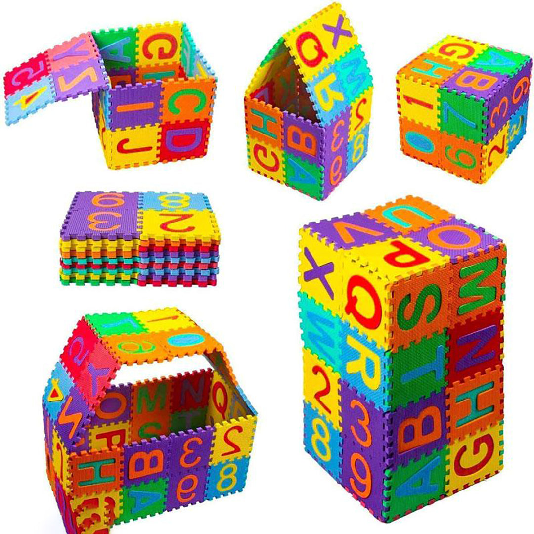 Mini Puzzle Foam Mat For Kids Interlocking Learning Alphabet And Number Mat For Kids Multi Color Image 2