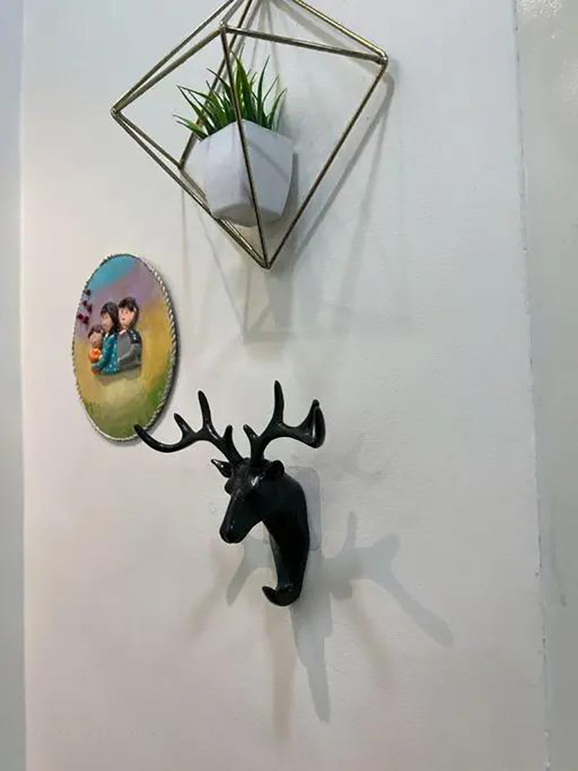 Fashion Deer Head Antlers Self Adhesive Hook Keys Hat Holder Wall Door Hanger Size Medium Black Image 4