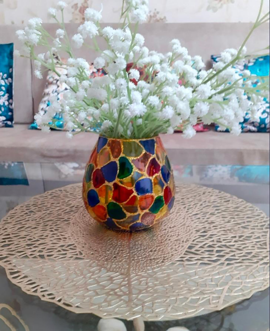 Flossy Naturals Glass T Light Rolly Polly With Multi Color Glass Vase 5 Inch Multicolor Glass Vase Handmade Romantic Glass Vase Home Image 4