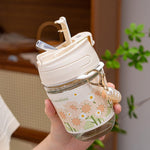 Glass Water Bottle Coffee Cup With Straw Lid Travel Mug With Pearl Handle And Nonslip Sleeve Leak Proof Tea Tumbler For Hot Cold Drink On Go Cup 350Ml Cupmulti Colourpack Image 1