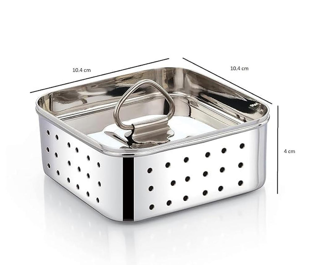 Stainless Steel Square Paneer Tofu Sprout Press Mould Maker Strainer Silver 250Ml Small Size 104x104x4 Centimeters Image 2