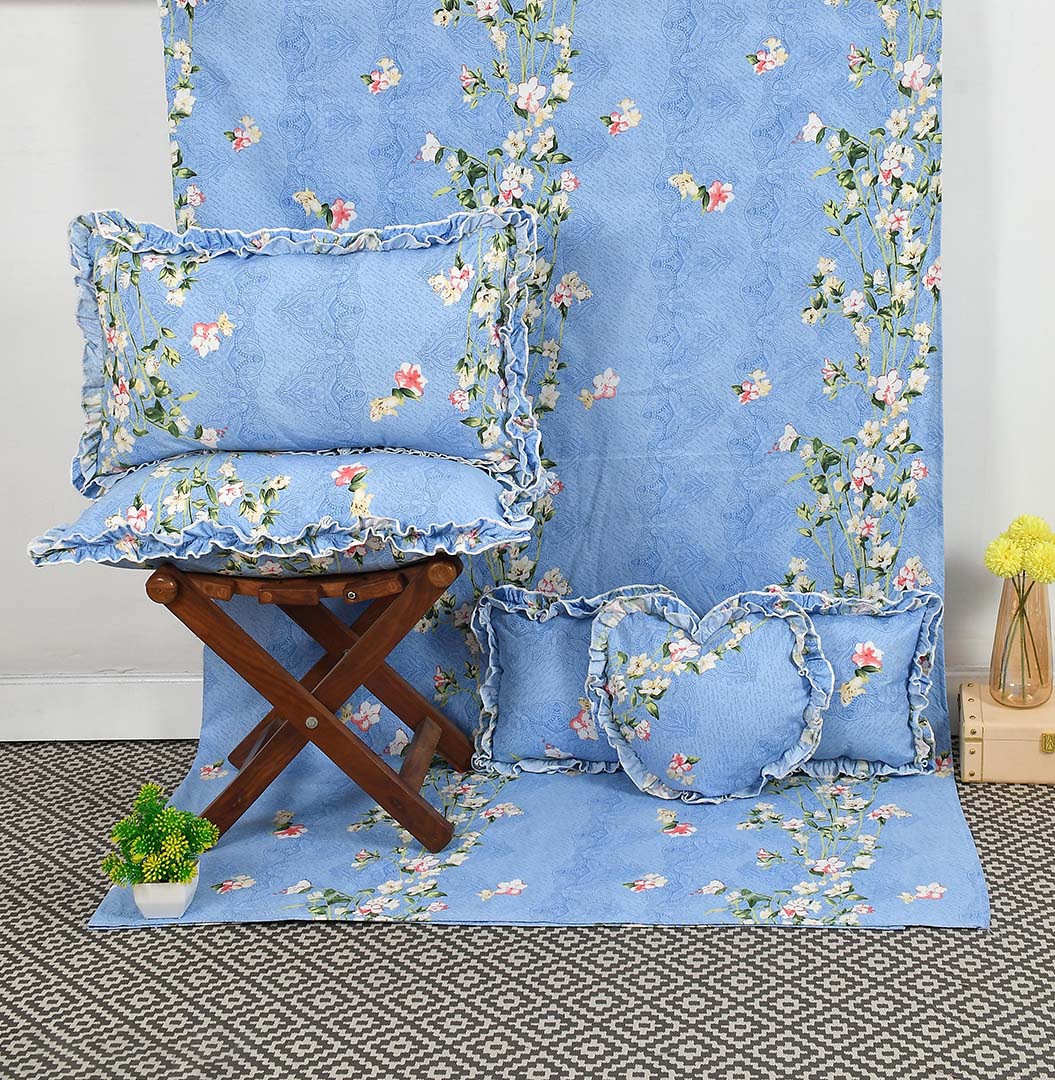 Cotton (90x100 Inch) Double Size Bedsheet With 2 Pillow Cover in Blue Color Image 1