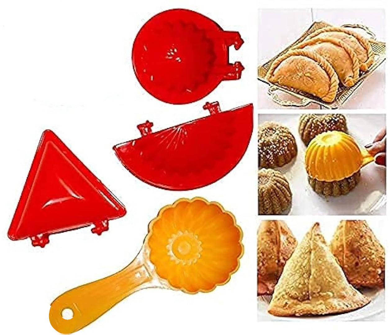 4 Pcs Plastic Red Kitchen Tool Mould Dough Press For Gujiya Samosa Modak Laddu And Kachori Image 3
