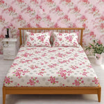Cotton (60x90 Inch) Single Size Bedsheet With 2 Pillow Cover in White & Pink Color Image 3