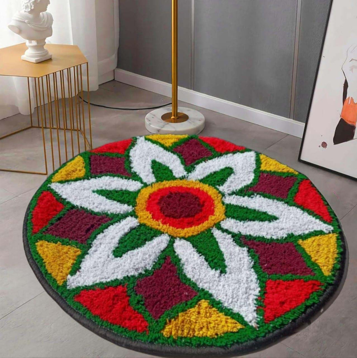 Cotton Anti-Slip Doormat for Home & Bathroom Entrance Mulicolor Round Mat (60 cm) Image 1
