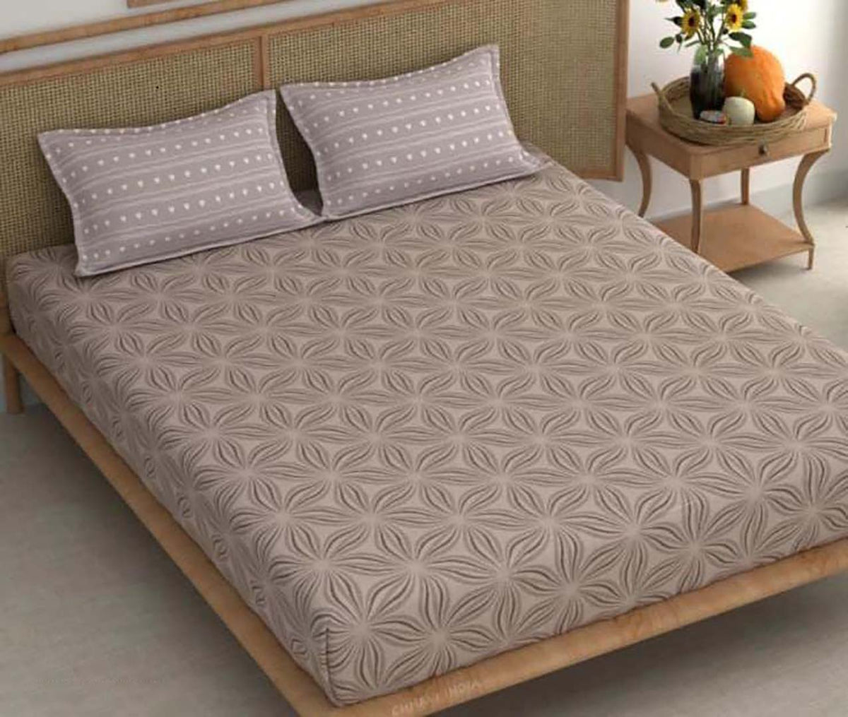 Cotton (108x108 Inch) Double Size Bedsheet With 2 Pillow Cover in Grey Color Image 1