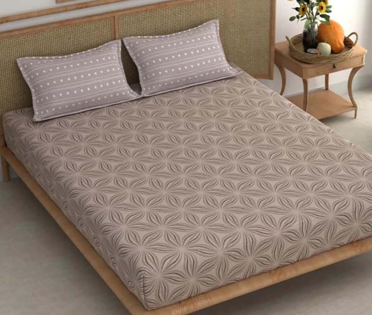 Cotton (108x108 Inch) Double Size Bedsheet With 2 Pillow Cover in Grey Color Image 1