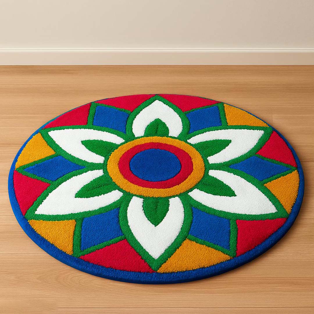 Microfiber Anti-Slip Doormat for Home & Bathroom Entrance Multicolor round Mat (50 cm) Image 1