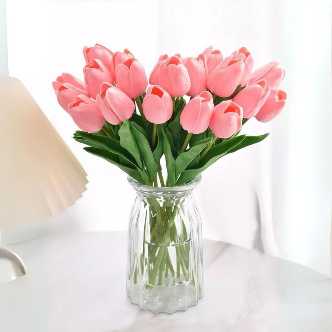 Purple Leaf 5Pcs Artificial Pink Tulip Flower Sticks For Home Decor Wedding Decorations Living Room Bedroom Vase Arrangement Table Centerpiece Image 1