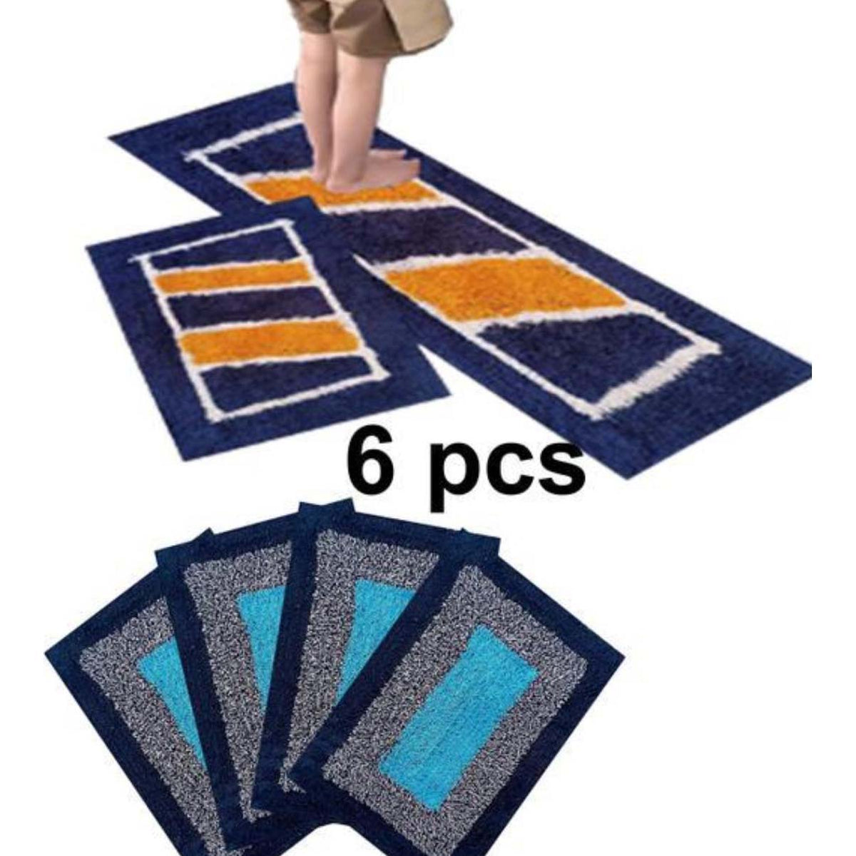 Cotton Anti-Slip Doormat for Home & Bathroom Entrance Multicolor Rectangular Mat (40x60 cm) 6 Pcs Image 1