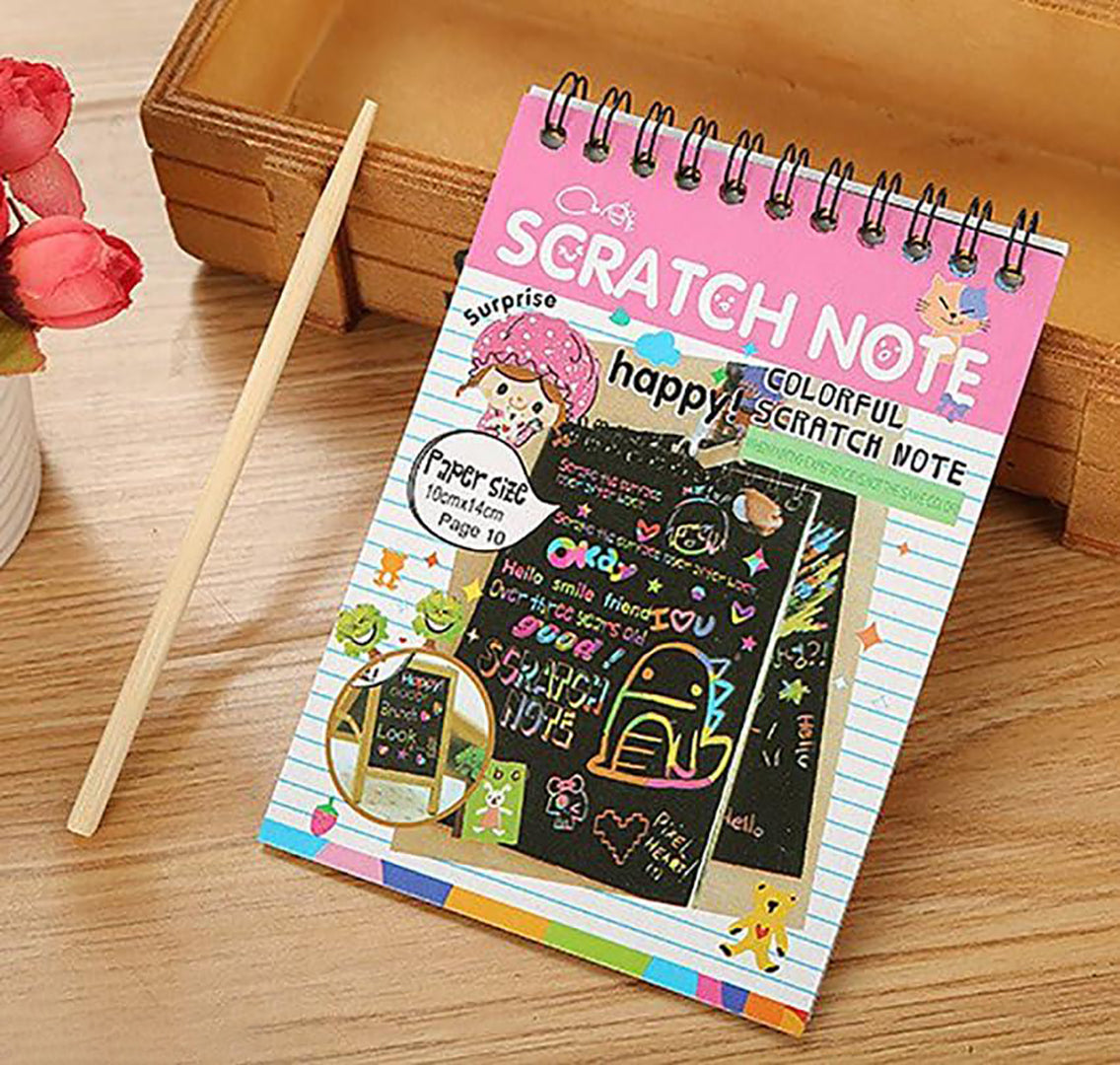 Rainbow Scratch Notebook With Magical Vibgyor Color With Pencil Stick Notepad Educational Toy For Kids Image 1