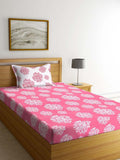 Cotton (60x90 Inch) Single Size Bedsheet With 1 Pillow Cover in Pink Color Image 1