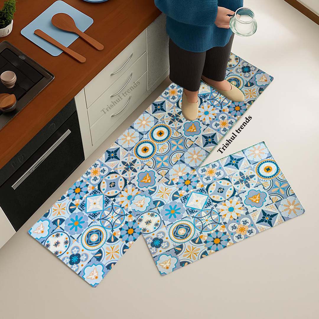 Synthetic Anti-Slip Doormat for Home & Bathroom Entrance Multicolor Rectangular Mat (40x60 & 40x12 cm) 2 Pcs Image 1