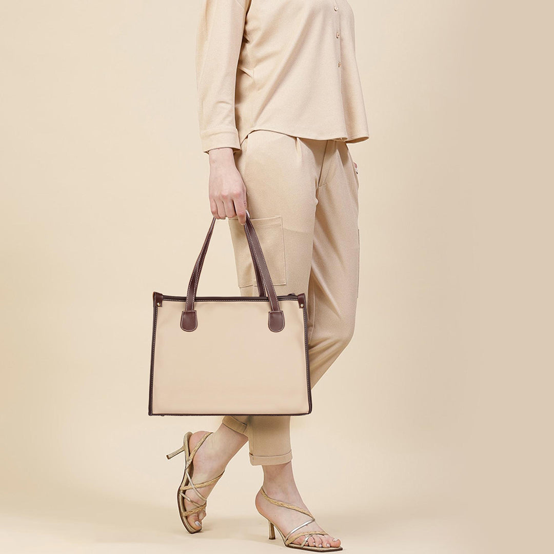 Handbag For Women And Girls Stylish Beige PU Leather Bag Image 4