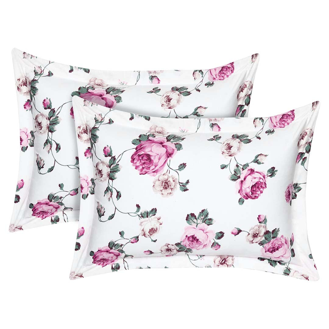Polycotton (90x100 Inch) Double Size Bedsheet With 2 Pillow Cover in white & Pink Color Image 2