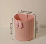 Cute Bow Design Multipurpose Wall Holders Pack Of 2 For Bathroom Kitchen Desk Self Adhesive Storage Cups For Makeup Stationery Remotes Pinkbeige Image 4