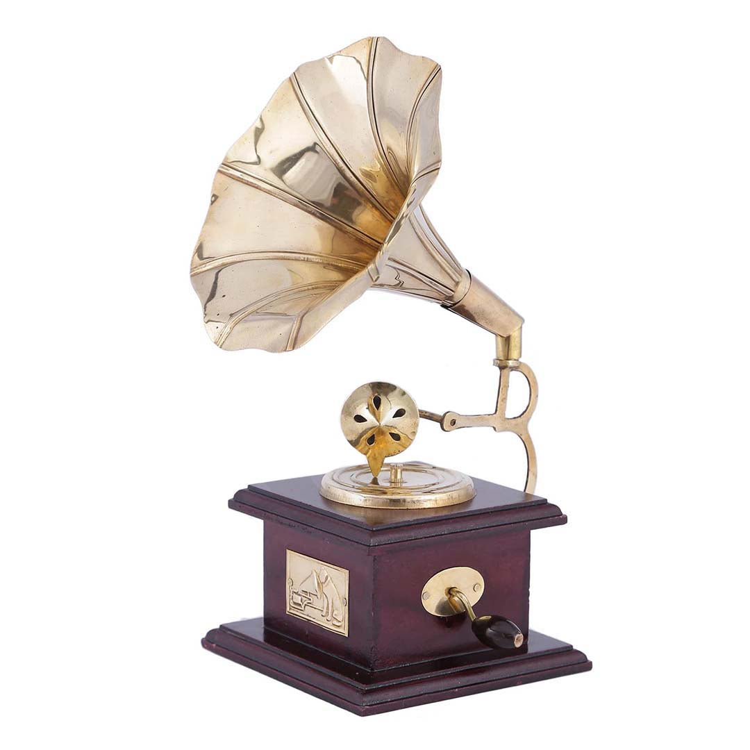 Kaper Gramophone Showpiece For Home Decor Antique Wooden Vintage Brass Showpiece Items For Living Room Kitchen Gifts Image 3
