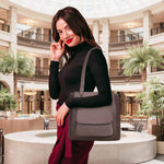 Handbag For Women And Girls Stylish grey Faux Leather/Leatherette Bag Image 1