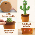 Dancing Cactus Talking Toy Cactus Plush Rechargeable Toy Wriggle Singing Recording Repeat For Babies Children Playing Home Decorate Toy Image 2
